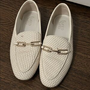 Franco Sarto women’s Woven Cream Loafers with Gold Detail